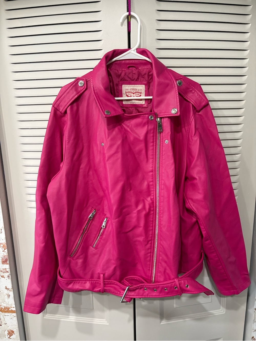 Levi's Women's Bright Pink Faux Leather Moto Jacket